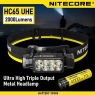 Nitecore HC65 UHE ไฟหน้า LED 2000 ลูเมน ชาร์จ USB-C แหล่งกําเนิดแสงสามแสง สีขาว สีแดง สําหรับตั้งแคม