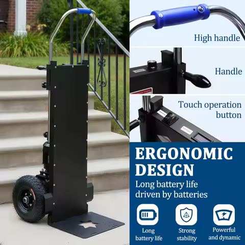Electric Stair Climbing Dolly 1500W Motor 880lbs Load Capacity with Safety Rope for Warehouse Logist