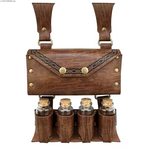AO1 Medieval Alchemist Costume Accessory Witch Magic Potion Bottle Glass Vial Holder Leather Belt Ho