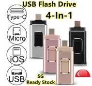 🔥SG LOCAL STOCK🔥 4-In-1 USB Flash Drive Multifunctional Flashdisk for iPhone iPad ios/Android/Pc&amp;Mac Lightning Type-C USB Micro USB