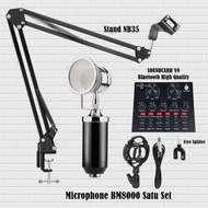 paket Full set Mic BM8000 plus sysnd dan soundcard v8 untuk karaoke