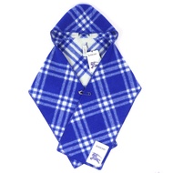 全新未使用商品 △BURBERRY 8075628 格紋連帽圍巾 100% 羊毛，飾有馬形別針圍巾 藍色 195 x 30厘米 意大利製造 正品 男士