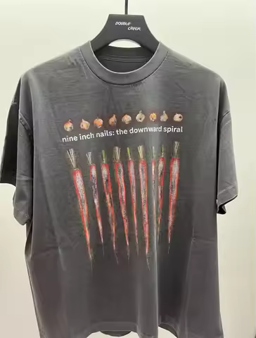 New Summer Epide NIN Rock Band Radish Print Vintage Wash T-shirt High Street Casual Loose Fashion Ov