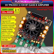 TPA3255 Amplifier Class D 2.1CH Bluetooth 5.1 Stereo + Subwoofer 2x 300W + 600W Original ZK-AS21P