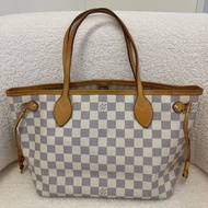 LV路易威登小號白色棋盤格 Neverfull PM植鞣革，