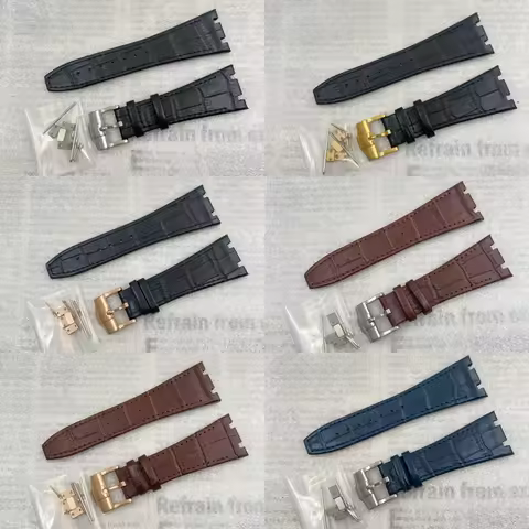 26mm Leather Watch Bracelet Silver RoseGold Universal Accessories For AP Royal Oak Seiko Band Pin Bu