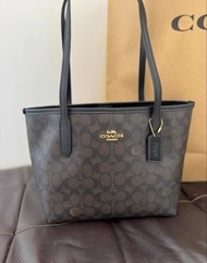 Brand New Coach City 23 Black & Brown / Dark Brown Signature Logo Tote Bag, Shopping Bag, Handbag