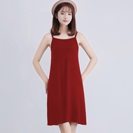 midi dress camisoles singlet tali kecil gaya korea - jfashion anggun - maroon