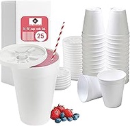16 OZ Foam Cups With Lids for Hot & Cold Drinks, USA-Made 25-Pack.Ideal Styrofoam Coffee Cups, Insul