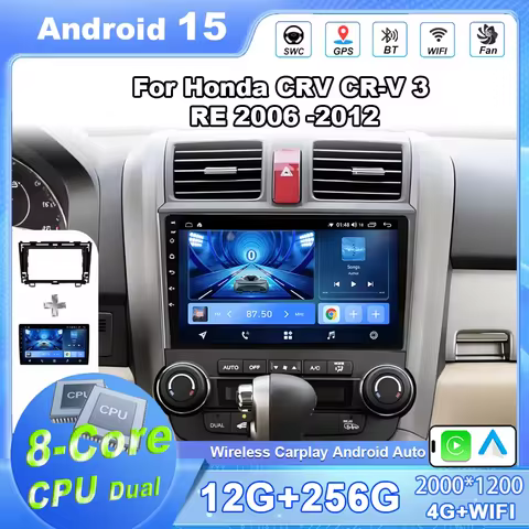 Android 15 Car DVD Carplay For Honda CRV CR-V 3 RE 2007 -2011 Auto Radio Stereo GPS Navigation Multi