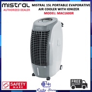 MISTRAL MAC1600R 15L 130W, PORTABLE EVAPORATIVE AIR COOLER WITH IONIZER, REMOTE CONTROL, LOW WATER ALARM, FREE DELIVERY