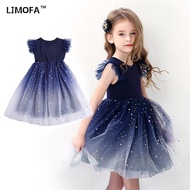 LJMOFA Summer Baby Girl Dress Princess Star Sleeve Tulle Tutu Dress for 4-8Y Kids Party Elegant Shag