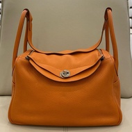 愛馬仕HERMES Lindy34 框o刻 TC皮 愛馬仕橙銀扣