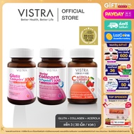 [ Gluta + Collagen + Vit C Set 3 ขวด ] VISTRA Gluta Complex 1000 Plus Red Orange Extract ( 30 เม็ด )