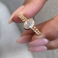 14k Rose Gold Wedding Ring Oval Shape HPHT Lab Created Diamond Bezel Set DEF VS-VVS 0.5CT Main Stone