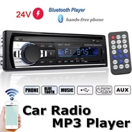 24V 12Pin 1 DIN Bluetooth Car Stereo FM Radio MP3 Player with USB/SD/AUX Suitable for Cars, Trucks, 