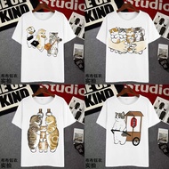 Round Neck T-Shirt Short Sleeves White Cat Pattern ES496-ES500