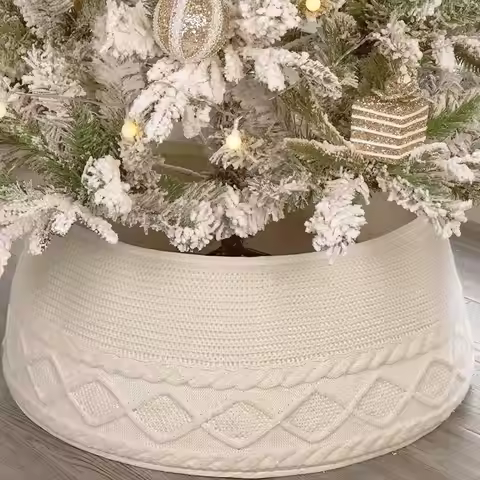 Knitted Christmas Tree Collar Christmas Tree Ring Skirt Holiday Tree Skirt Rustic Farmhouse Tree Ski