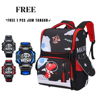 Tas Ransel Anak Laki-Laki Motif Dinosaurus Tematik Ruang Angkasa + Gratis Jam Tangan