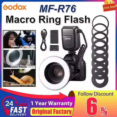 Godox MF-R76 5000K Macro LED Ring Light Speedlite Flash Light for Sony Canon Nikon Camera 5D 6D 7D 6