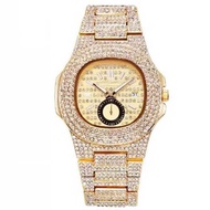 P PP Watch Fashion Full Diamond Men Quartz Watch Square Calendar Diamond-studded Wrist Watch Trendy 