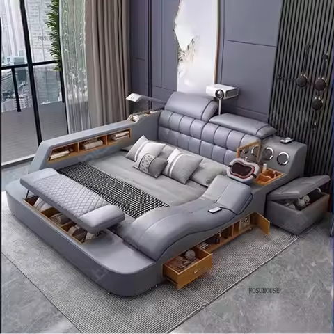 Home Modern Double Bed 1.8m Multifunctional Wedding Storage Soft Beds Nordic Bedroom Beds with Massa