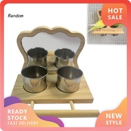 RAN Wooden Bird Perch Bird Perch and Mirror Wooden Bird Mirror with Perch and Feeder Bowls – Cage Ac