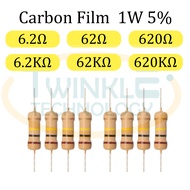 Resistor 1W 6.2 ohm, 62 ohm, 620 ohm, 6.2K ohm, 62K ohm, 620K ohm 1W 5% 30 Units / Pack