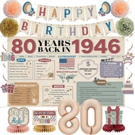 Holkcog 80th Birthday Decorations for Men Women, Vintage Back in 1946 Poster Backdrop, 80 Year Old B