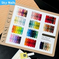 SANSU CUTE ชุดยาทาเล็บเจล 66 สี (เจลสีทึบ + ยาทาเล็บสีใส+แฟลชเจล) แผนภูมิสีฟรี + base coat + top coa