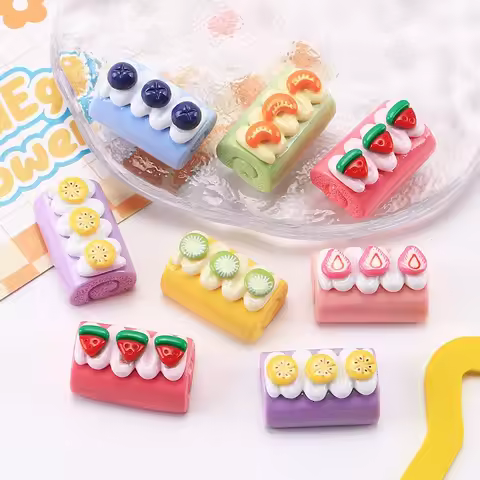 10/100pcs 3D Miniatures Dollhouse Resin Roll Food Play DIY Handmade Materials Keychain Headgear Refr