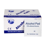 Alcohol pad แผ่นแอลกอฮอล์ 75% เช็ดทำความสะอาด แผ่นทำความสะอาด ฆ่าเชื้อไวรัส 100 ชิ้น/กล่อง