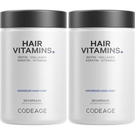 Codeage Hair Vitamins 10000 mcg Biotin, Keratin, Collagen, Vitamin A, B12, C, D3, E, Zinc, Turmeric,