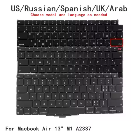 New US Russian Spanish UK Arab Laptop Keyboard For Apple Macbook Air 13" M1 A2337 Notebook PC Replac