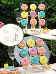 1組透明丙烯酸甜甜圈展示架，適用於婚禮和聚會，透明馬卡龍甜甜圈支架兼具 Ins 風格甜點桌，婚禮展示櫃和甜點架，適用於甜甜圈和冷甜點的桌面展示架，木質餅乾和裝飾架。