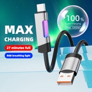 RGB Breathing Light Fast Charging Cable 27W/100W 1M 2M Nylon Braided Charger Cord For iPhone Android
