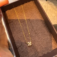 Silver mini lucky four-leaf clover necklace with Mo-sang small flower pendant agete