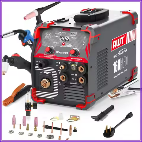5 in 1 MIG Welder 160A Plasma Cutter HF TIG Gas/Flux/Stick 110/220V Dual Voltage Multi-Process Weldi