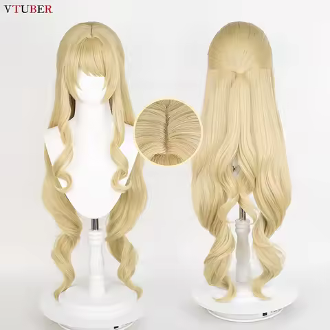 Navia Cosplay Wig Game Fontaine Navia Light Golden Curly Long Wig Heat Resistant Synthetic Hair Hall