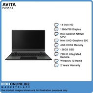 Avita Pura E 14 Laptop (Celeron N4020/4GB/128GB SSD/W10H/HD) Ink Black - FOC Mouse + Backpack