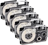 GREENCYCLE 5PK Compatible for XR-9WE XR-9WE2S AR-9WE 9mm 3/8" Black on White Label Maker Tape for KL