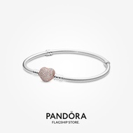 Pandora Moments 14k Rose Gold Plated Pavé Heart Clasp Snake Chain Bracelet