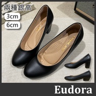 [Eudora] Black Leather Shoes Interview Work Bag Heel High Low Mid-Heel OL