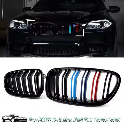 For BMW 5 Series F10 Sedan/M5 F11 Touring 2010-2016 Front Kidney Grille Grill Gloss Black M-Color Du