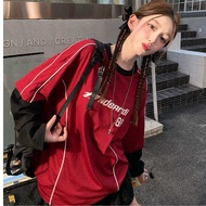 472 HYK SHOP🇲🇾 Korean Style Contrast Patchwork Long Sleeve T-Shirt Women | Baju Wanita Kasual Summer