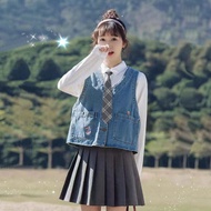 denim vest woman denim jacket woman denim suit woman Preppy Style Denim Vest - Women's Sleeveless Ou