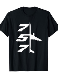 Men's Black B757 Airplane Graphic T-Shirt - Heavyweight 757-200 Aircraft Design with Japanese Text