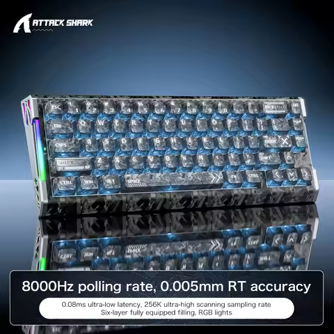 ATTACK SHARK X68HE/X68MAXHE/R68HE Wired 8KHz Magnetic Keyboard,Support RT/Snap Tap/DKS/MT/TGL,Rapid 