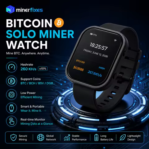 Bitcoin Miner Solo Miner Watch 260KH/s USB ASIC Crypto Miner Portable Low Power BTC Mining Device wi