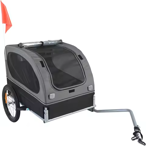 SucceBuy 88lbs Dog Bike Trailer Pet Cart Bicycle Carrier with Wheels Coupler Reflectors Flag Collaps